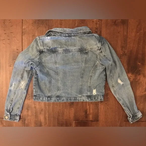 FOREVER 21 • Contemporary Blue Denim Jean Jacket Button Factory Distressed Small - Picture 5 of 9